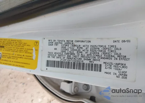 2001 Lexus Rx 300 z USA, uszkodzony, nr VIN JTJHF10U710232216